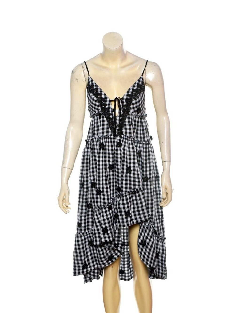 Free People Sweeter Place Dress / Top S 6 Embroidered Plaid High-Low NEW 46274 - Picture 3 of 5